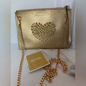 Michael Kors Metallic Gold Heart-Embellished Crossbody Bag